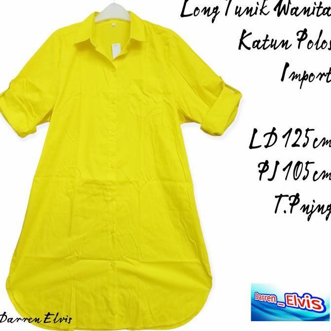 Long Tunik Wanita Katun Kuning Lemon terlaris