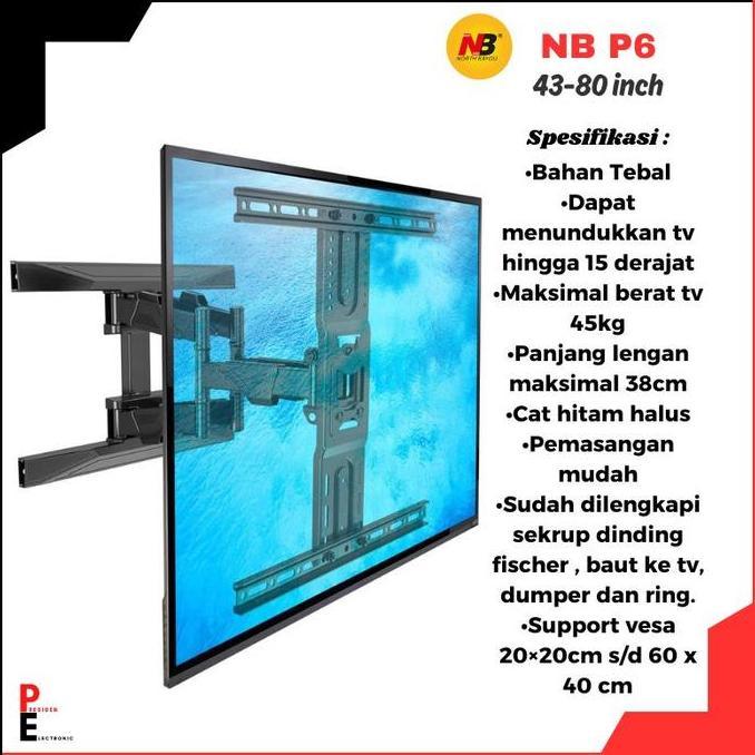 rintanostore - bracket tv lengan breket tv swivel 40-80 inch north bayou p6 bracket tv universal