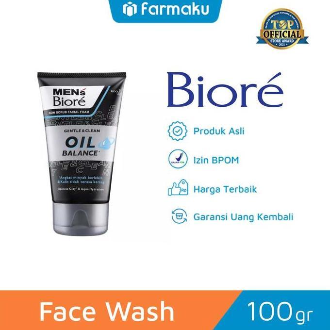 Biore Mens Facial Foam Gentle & Clean Oil Balance 100 gr - Sabun Muka