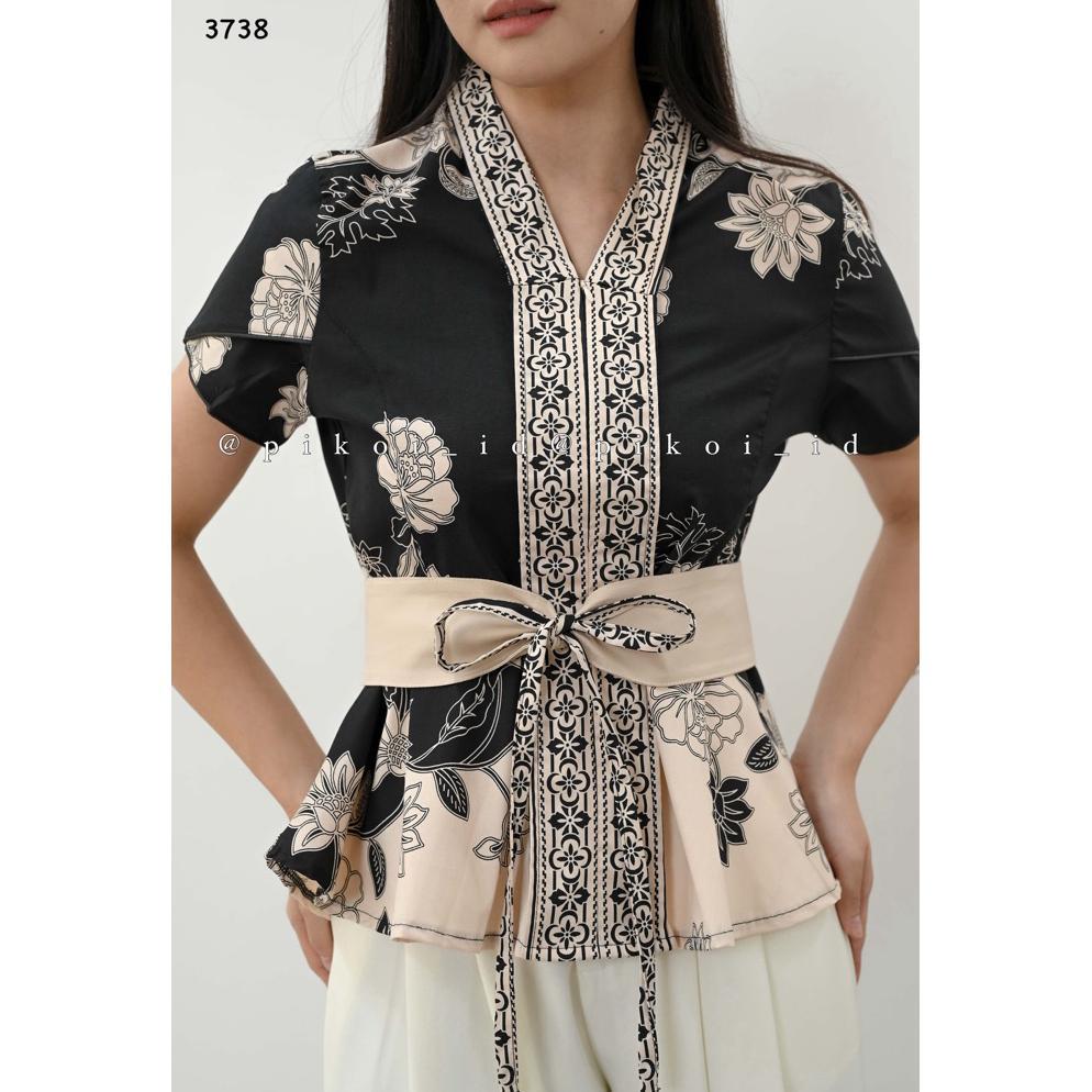 PREMIUM Atasan batik wanita lengan pendek busui friendly / baju batik wanita modern FREE BELT lengan