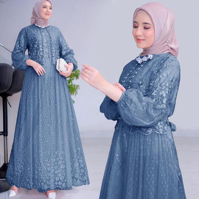 Maxi Rafika Gamis pesta brukat mewah Gamis kondangan Gamis brukat Bordir Dalaman Kombinasi Nyaman Mu