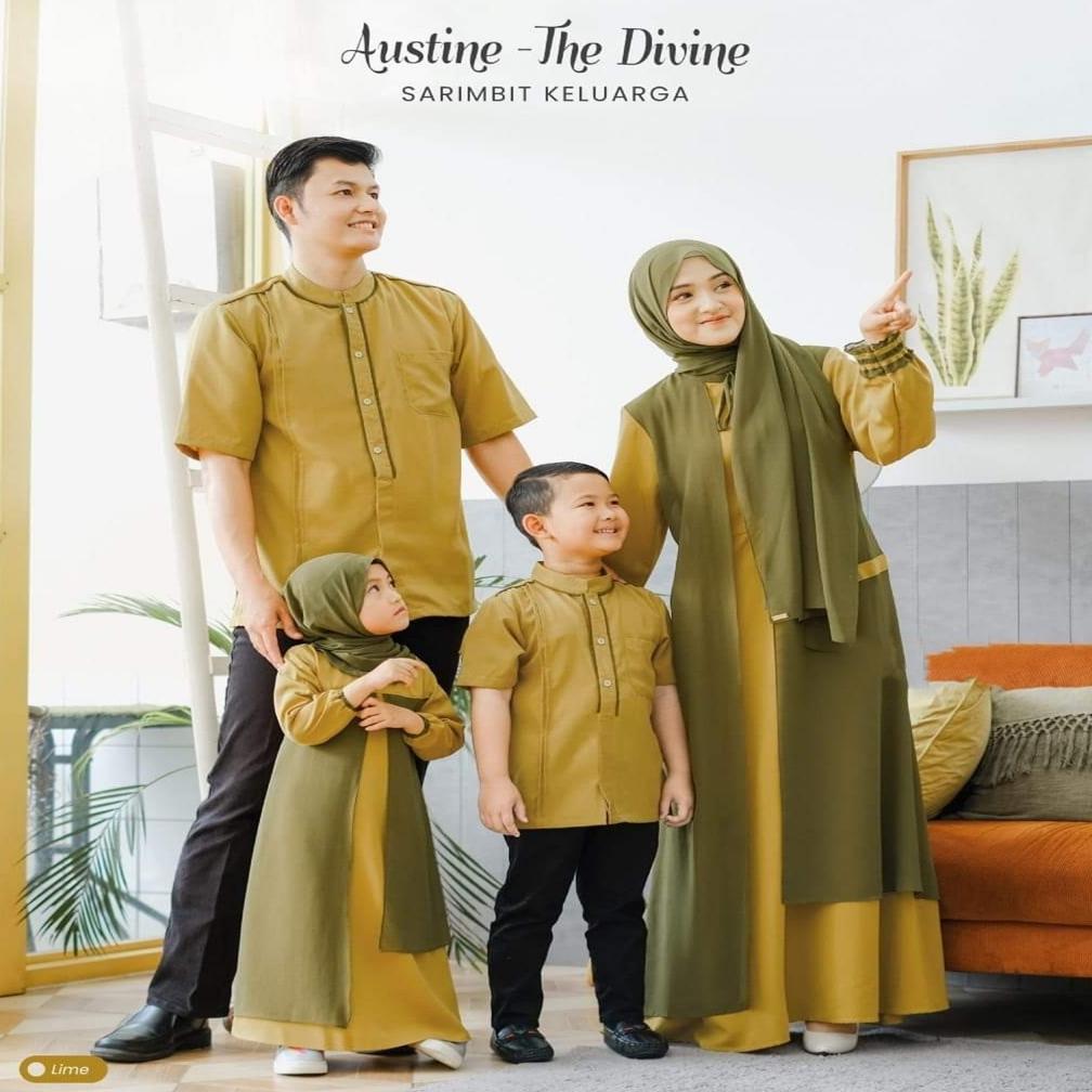 Serimbit Keluarga Muslim Couple Gamis dan Koko Pria Seragaman Lebaran 2024 AUSTINE