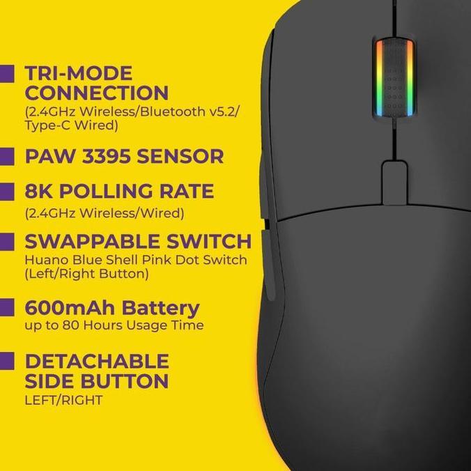 Sades Ryunix Kojin MX10 Mouse Gaming Wireless Bluetooth Triple Mode Ambidextrou