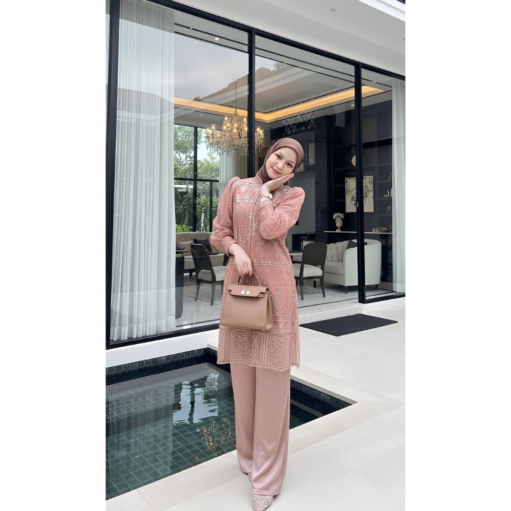 TERBARU GYORA PREMIUM INNER OUTER KONDANGAN SETELAN WANITA SAKURA ONE SET MOTIF TILE BROKAT TUNIK PE