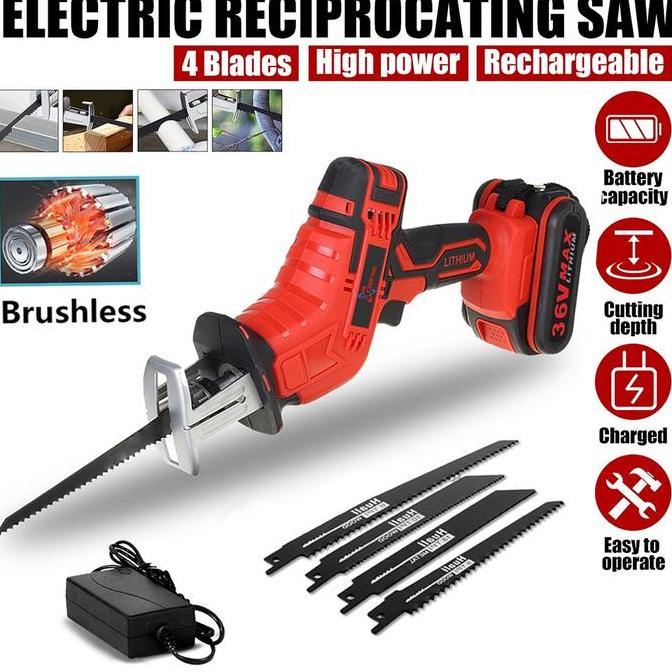 PAPPITSON Mesin Reciprocating Saw Cordless Gergaji Kayu Besi Alat Pemotong Kayu