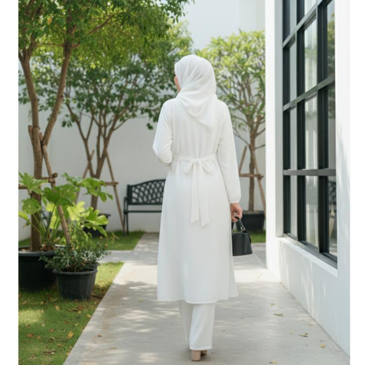 BIG PROMO Set Baju Tunik Muslim Long Dress Premium - Outer Tunik Panjang Polos - Atasan dan Celana S