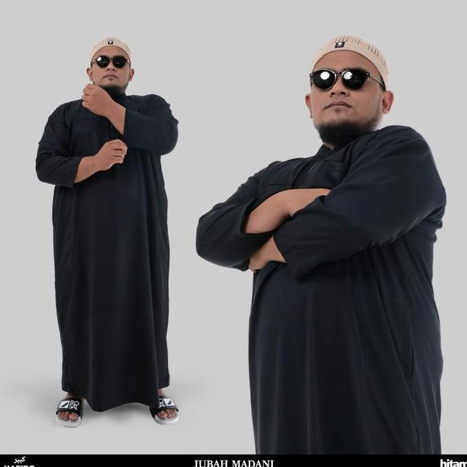 Baju Gamis Jubah Pria Big size 4XL 5XL 6XL Jumbo Jubah Madani - Hitam