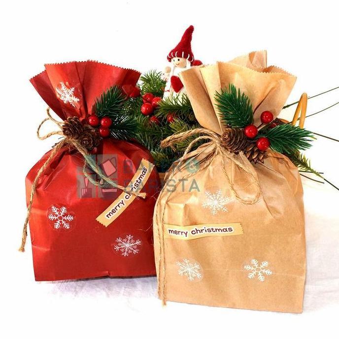 %%%%] Xmas Paper Bag Red Brown Set Goodies Bag Paperbag Natal Hampers Parcel