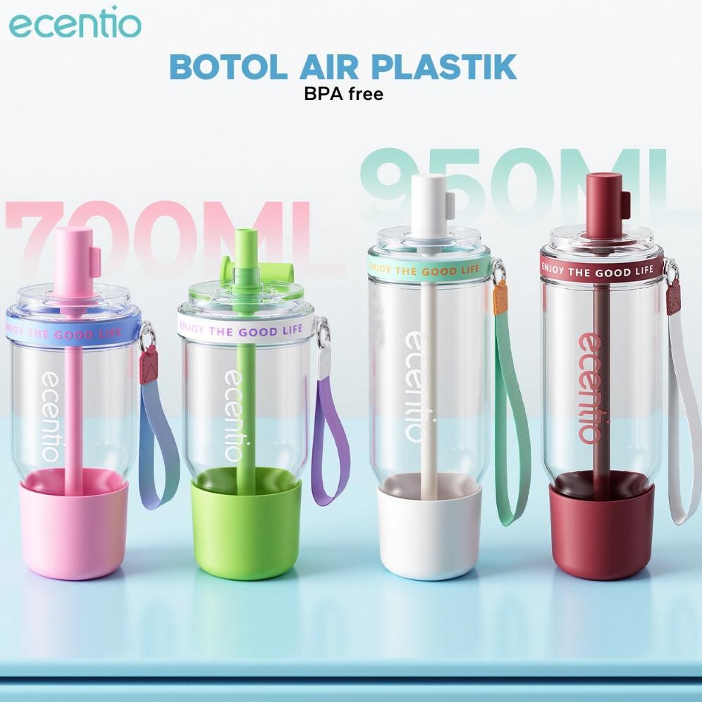 [Gratis stickers] Ecentio botol minum aesthetic 700ml/950ml tumblr sedotan besar tumbler unik plasti