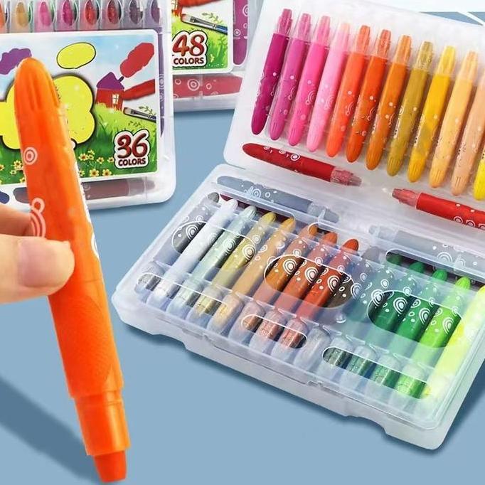 Crayon Grasp Mata Besar 24/36/48 Warna Krayon Lembut Water Soluble Crayon krayon pensil warna lengka