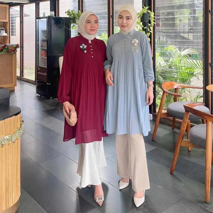 BELLE PLEATED TUNIC | Pleated Long Tunic | Tunic Plisket Wanita Premium | Tunic Korean Look | Tunik 