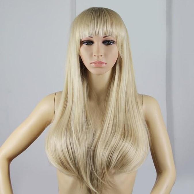Wig blonde dengan poni Blonde Bangs