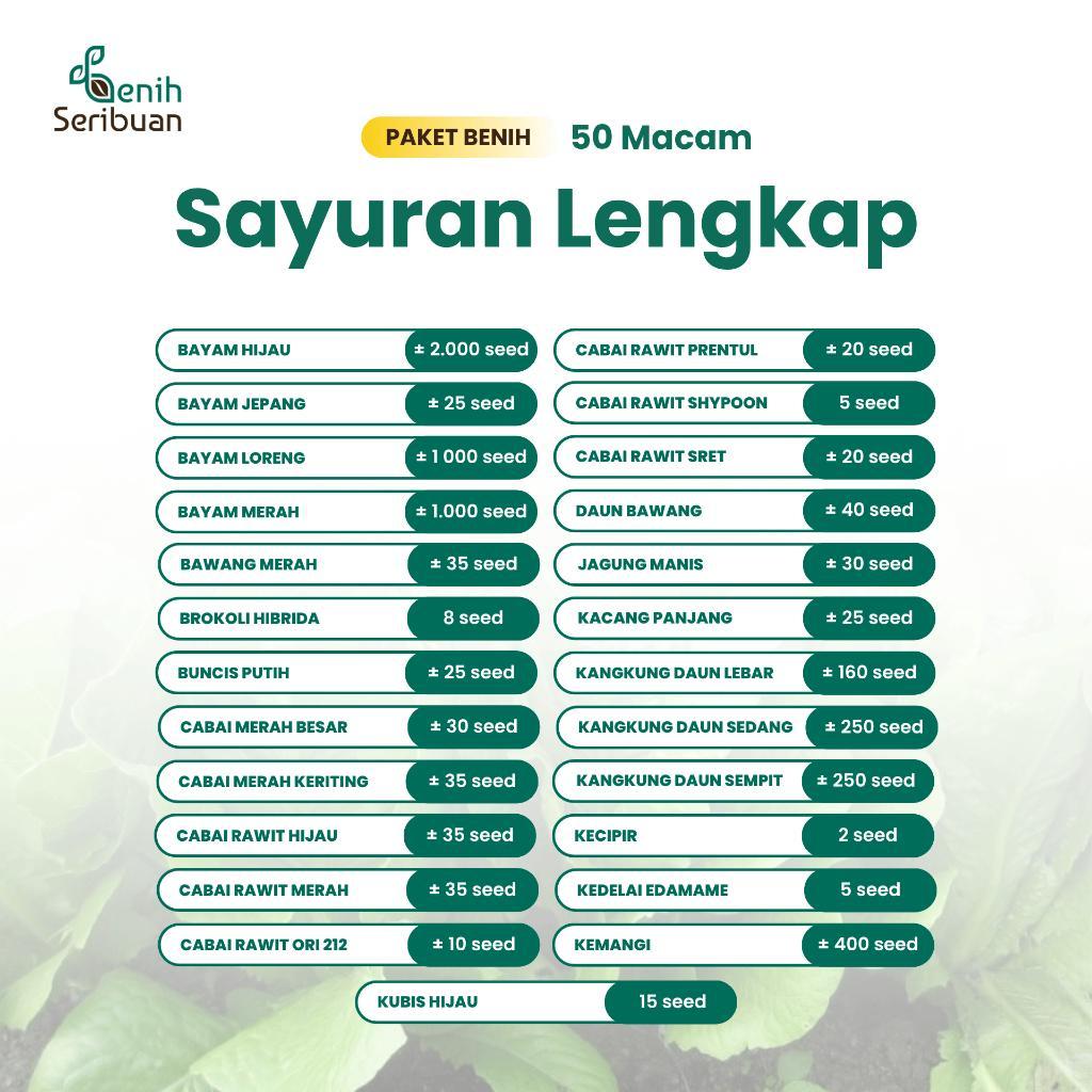 Benih Seribuan - Paket Komplit 50 Macam Benih Sayur Sayuran Unggul
