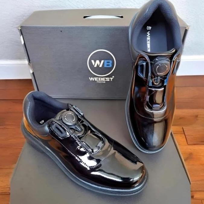 Webest Sepatu PDH TALIPUTAR Bahan Kulit Asli Lapis Microfiber Glossy Pria Hitam Pantofel Shoes TNI A