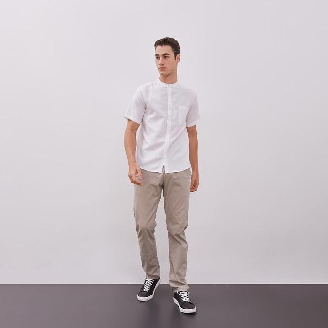 STANLEY ADAMS Baju Koko Lengan Pendek Pria Premium Reguler - Putih Patern - Pakaian Muslim Pria