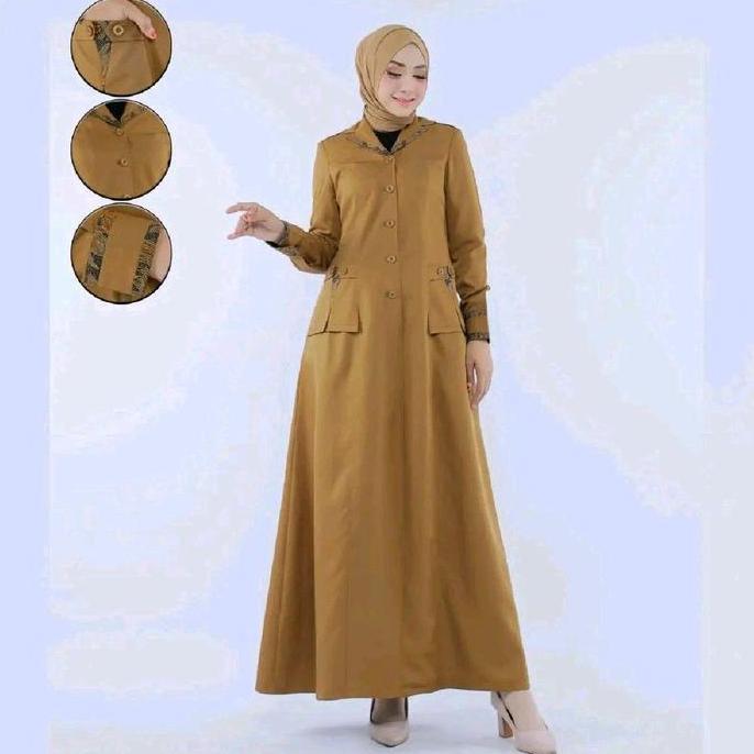 Gamis PDH ,PNS,ASN ,Kheki Tua Wanita / Gamis kerja PDH Kheki Tua kombinasi batik , Baju Dinas Wanita