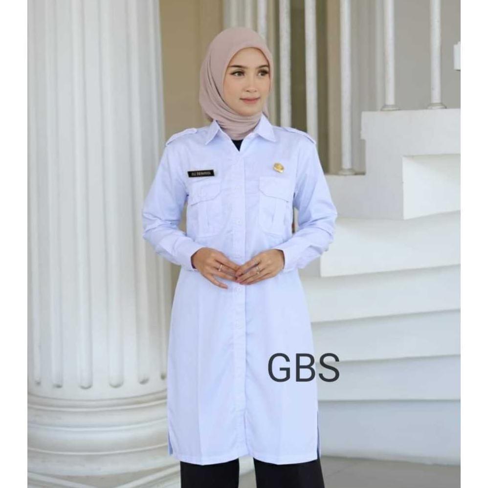 BEST SELLER TUNIK PDH WANITA PUTIH POLOS BAHAN AMERIKAN DRILL TEBAL ADEM DAN HALUS/ SERAGAM PUTIH AS