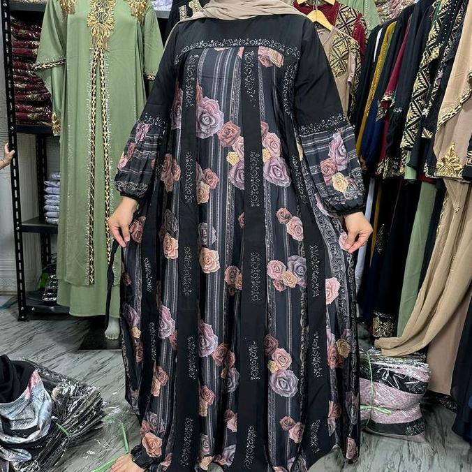 Abaya premium gamis nikmah silk jet black terbaru co saat live Mewah Motif Muslim Kombinasi