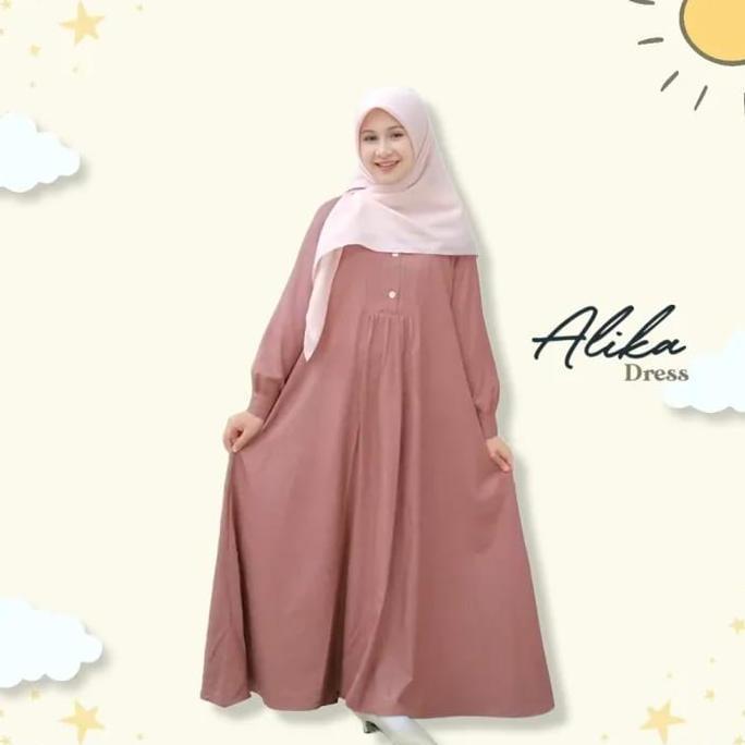 Gamis Syar'i Anak Wanita Muslim Alika Kids Tile Dress Putih Modis Lebaran Terbaru Airflow Baju Crink