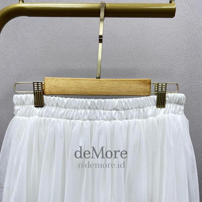 [Demore] - Rok Tutu Tile Panjang Wanita Putih Polos - Bawahan Casual Rempel Dewasa - Tulle Skirt Pes