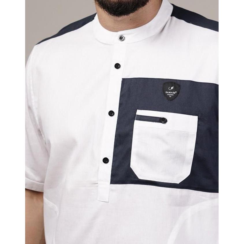 SAMASE Kurta Blok Pocket V003 Qurta Lengan Pendek Pakaian Muslim Pria Dewasa Terbaru 2023 Samase Clo