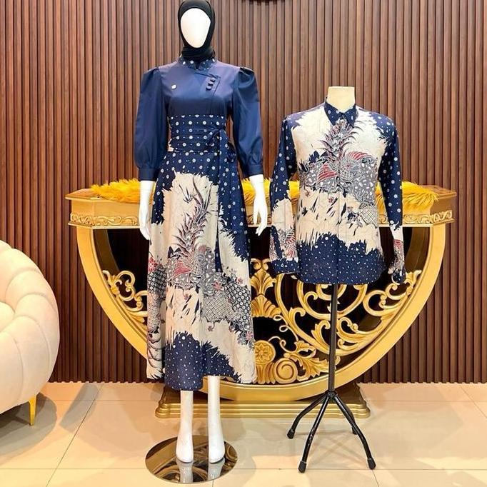 Termurah / Hot Sale Couple Batik Krisnan Dengan Dres Dan Kemeja Batik  Model Terbaru Free  Belt Dres