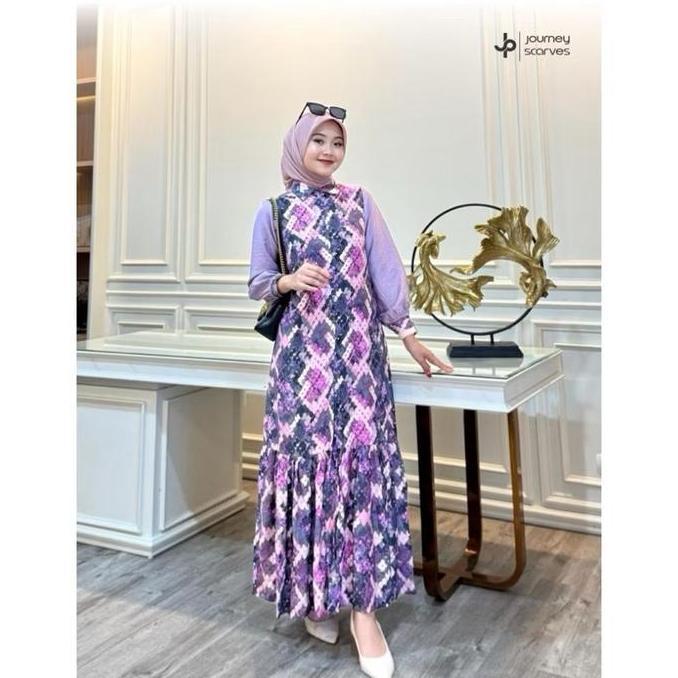 Selena Dress Journey Scarves Original  Gamis Wanita Motif Bahan Linen Lux