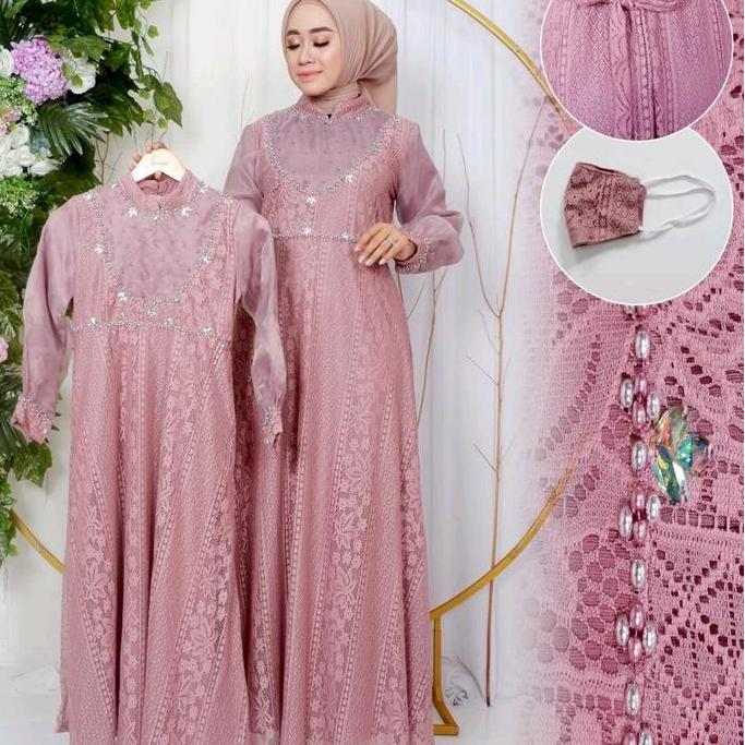 FM , gamis brokat couple keluarga/gamis terbaru/gamis kebaya/dress kebaya/kebaya modern Baju Dewasa