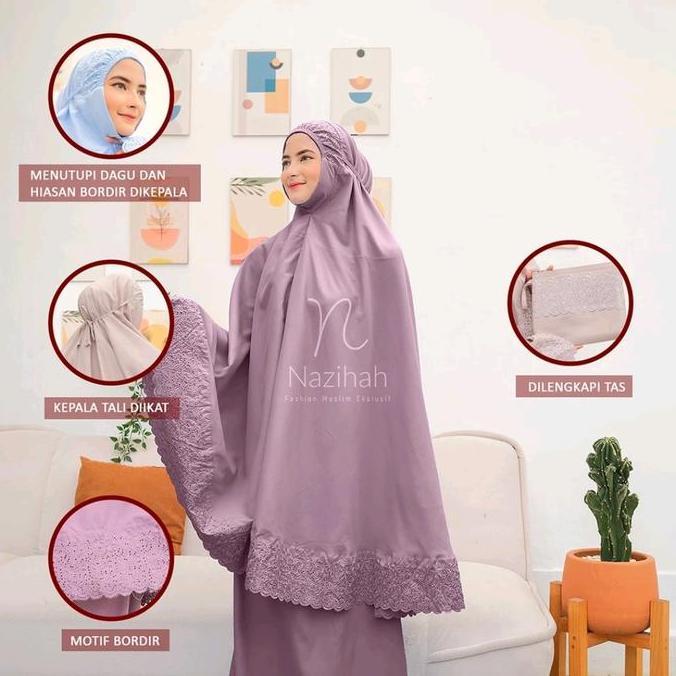 Mukena dewasa katun bordir jumbo terbaru hitam putih