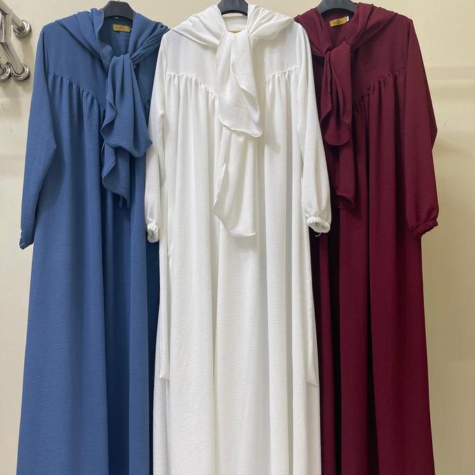 GAMIS - SYARIFAH Set Syar'i Pasmina Oval Gamis Wanita Bahan Cringkle Airflow  Lembut Jilbab Muslim C
