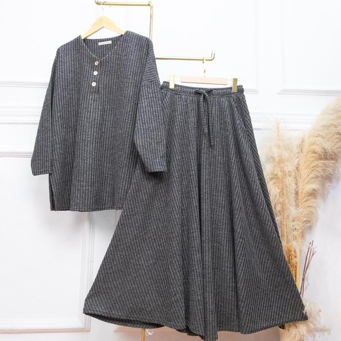 SetRok Rajut Melange Gamila Kancing - JV Hasanah Gamila Rajut Melange Set Rok Adem Jumbo terlaris