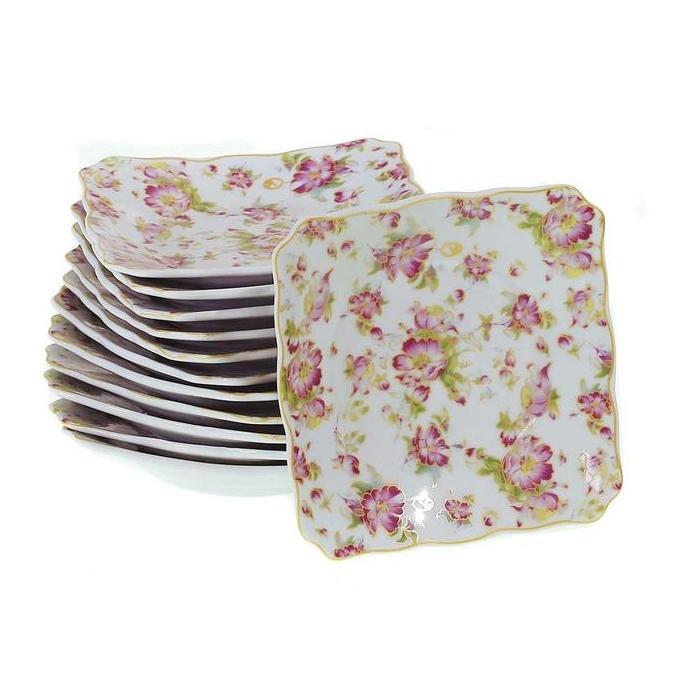 Allthebest- Vicenza Piring Kotak Kecil BA423 1 Lusin Motif Melati