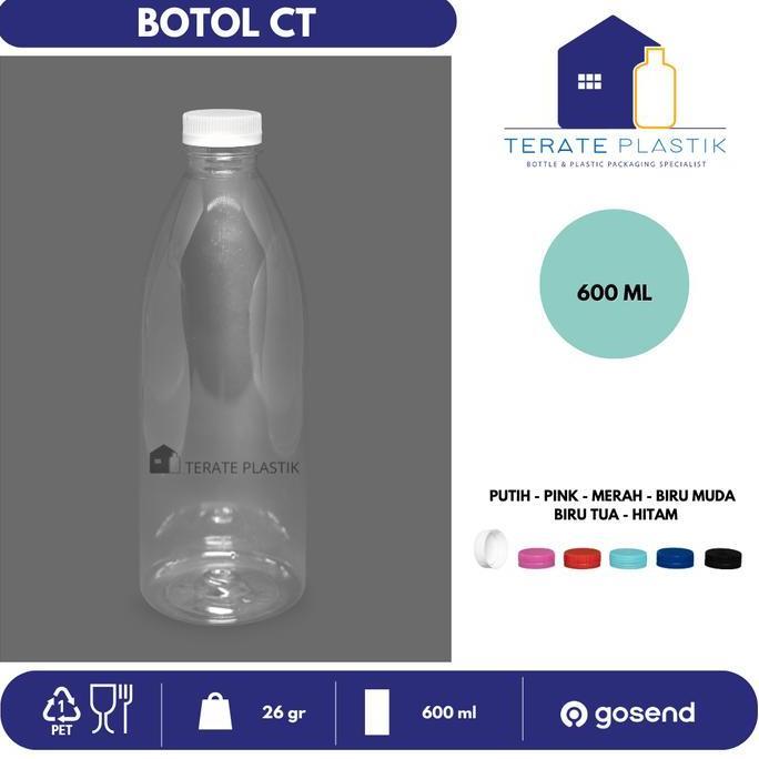 Orgnzr- Per20Pcs, Botol Plastik 600Ml | Botol Minuman 600Ml | Tutup Putih/Hitam | Terate Plastik