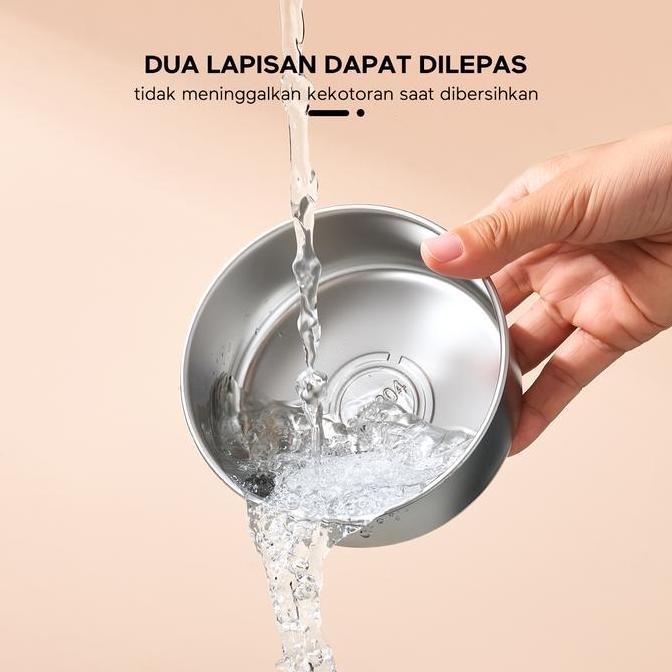 Ecentio Set Kotak Makan Bento & Mangkuk Stainless 304 Lunch Box 3 Sekat Kotak Bulat Anti Bocor Tahan