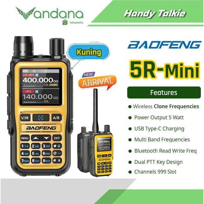 HT Walkie Talkie BAOFENG UV5R Mini KUNING ORANGE 5W Dual Band Multi Band Radio with Air Band and Wid
