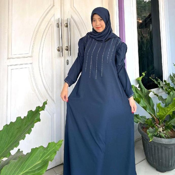 REYNA Gamis Set Hijab Variasi Swarosky Silver Bahan Monaco Premium Wanita Muslim gamispolos/gamis te
