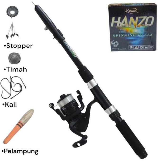 Langsungdapat- Termurah Set Pancing Hanzo 200 6 Bearing Siap Pakai Joran Panjang 1.5 Meter Kekuatan 