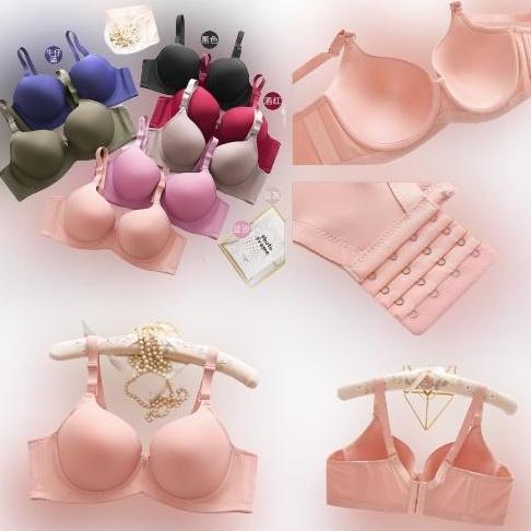 Lansungkirim- Bra Big Size Ada Kawat Bahan Licin Busa Tipis Cup Jumbo D-E 4Kait Import