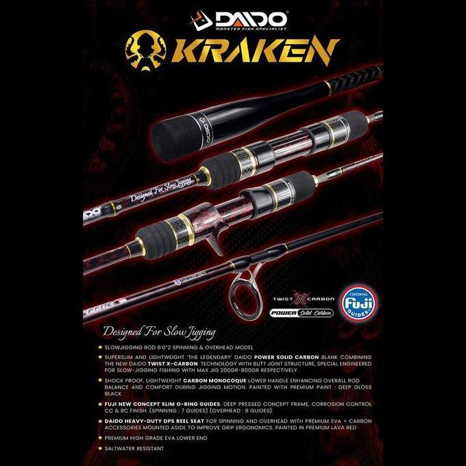 Langsungdapat- Joran Pancing Daido Kraken 180Cm Spinning (Pe 0.8-1.5 Sd Pe 3-5) Oh Fuji Murah - Toms