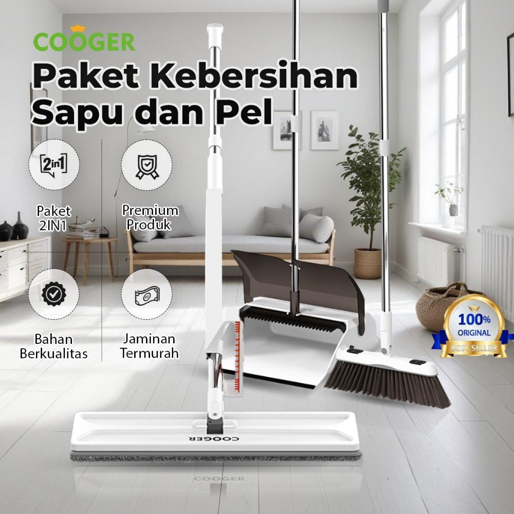 [CUP] COOGER Sapu Pengki Otomatis Dapat Ditekuk Set Sapu Dan Alat Pel Standing Peras Otomatis Standi