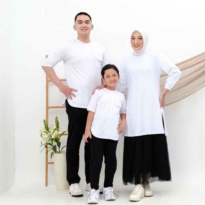 TEESHIRT - Set Couple keluarga Koko dan Tunik / Gamis Ibu Anak Muslim Atasan Bahan Katun combed 20s 