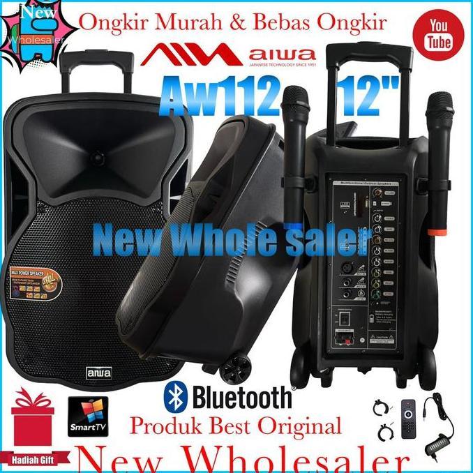 Speaker aktif Salon 12 inch Aiwa Mega Bass wireless microphone Karaoke terlaris
