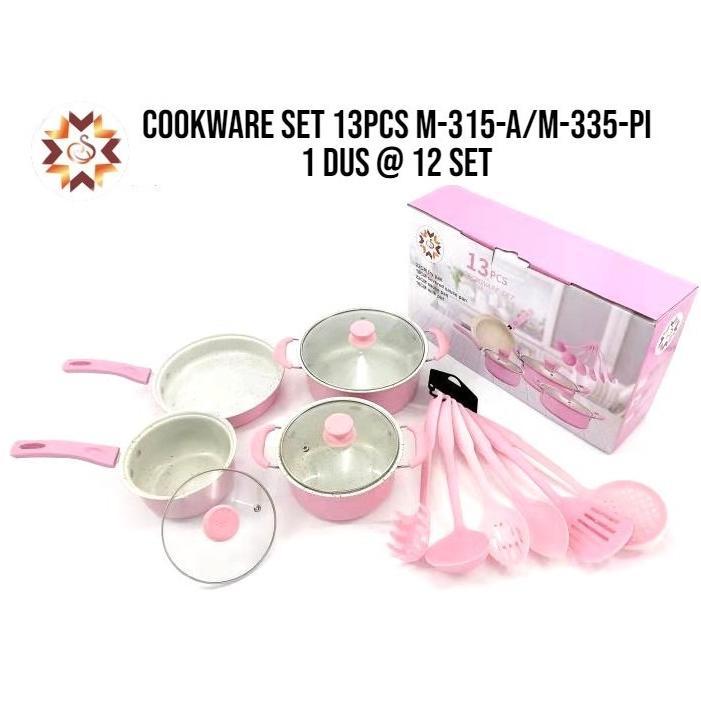 BEST SELLER COOKWARE SET 13PCS PINK/HIJAU PERALATAN MASAK PANCI SET/ PANCI SET WAJAN PENGGORENGAN SP