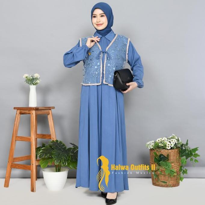 Gamis Dewasa Halwa Dress Rayon Twil Kombinasi Tile Renda Bangkok Gamis Kondangan Terbaru 2025 By Hal