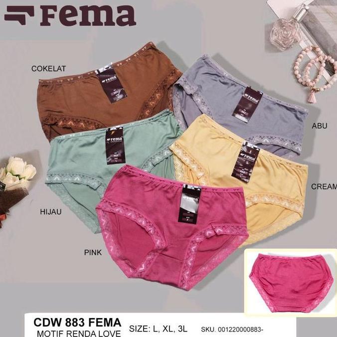 12Pcs CD Fema 883 886 Celana Dalam Wanita Katun Motif Polos Renda