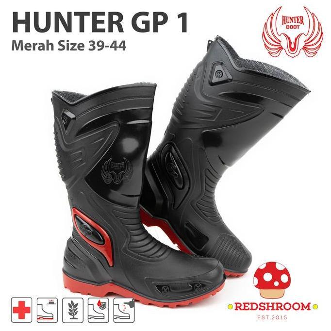 Sepatu Boots Tinggi HUNTER GP 1 BLACK/RED Shoes Karet Pria Hitam Kerja terlaris