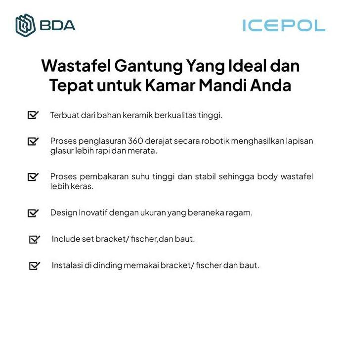 Icepol Wastafel Cuci Tangan Wastafel Kamar Mandi Wastafel Gantung Full Set Komplit Set IC 190