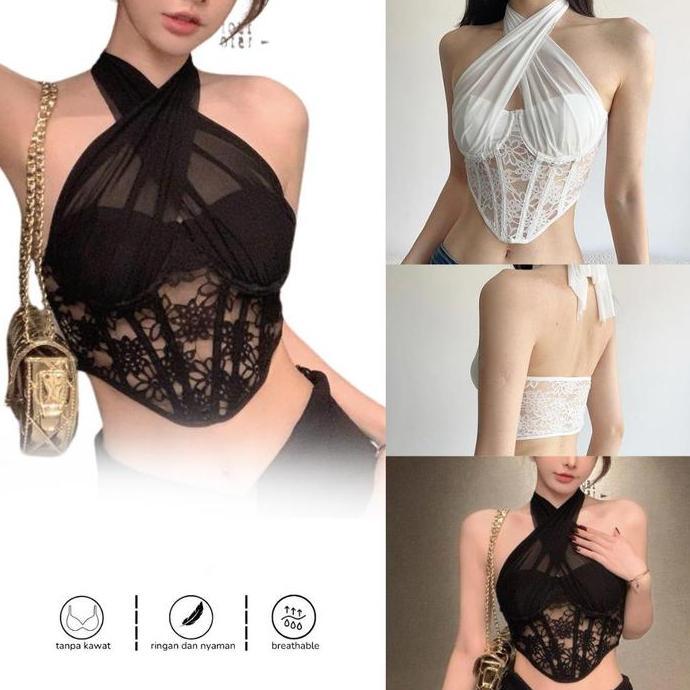 Bustier Top y Brukat Lingerie Bustier Set y Corset Bra Wanita