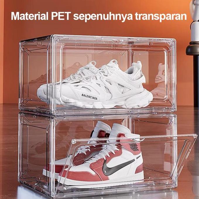 Pak Kotak Sepatu Akrilik Rak Sepatu Magnetik Dapat Ditumpuk Ornamen Mainan pameran Penyimpanan Trans
