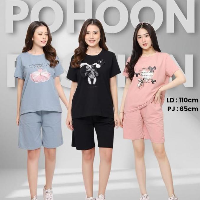 Ginfinik- Pohoon/Setelan Import Bangkok Mote Kaos Katun Bordir Korean Fashion Atasan Wanita Lengan P